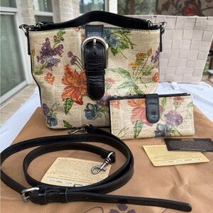 Patricia Nash Floral Crossbody Bag and wallet with Black Trim